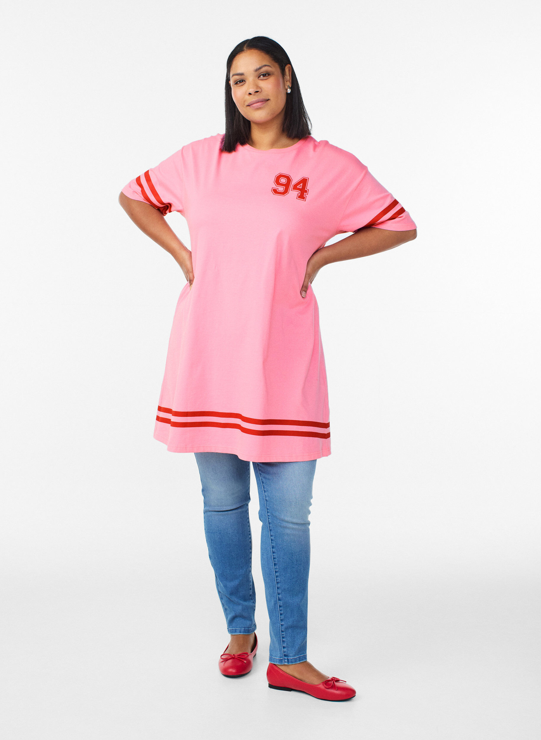ZizzifashionShort T-shirt dress with sporty details, Pink, Model image number 1