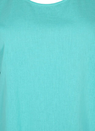 Short-sleeved blouse in cotton blend with linen, Turquoise, Packshot image number 2