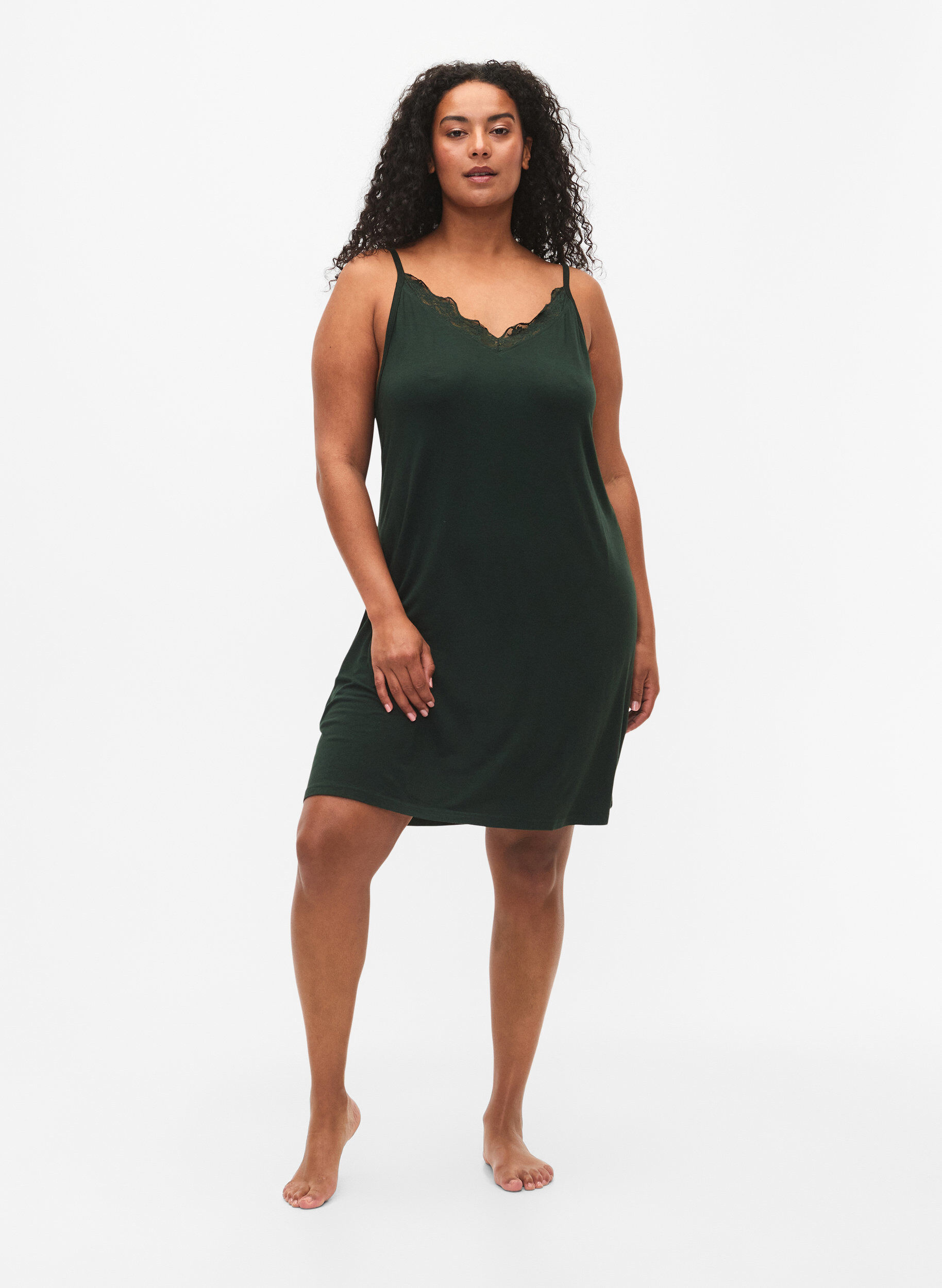 ZizzifashionViscose nightgown with lace trim, Green, Model image number 1