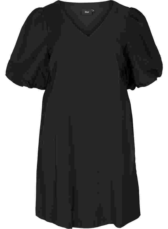 Shoty-sleeved tunic with a V-neck, Black, Packshot image number 0