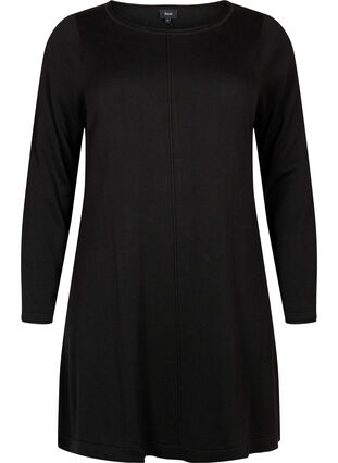 Knitted dress in cotton-viscose blend, Black Mel., Packshot image number 0