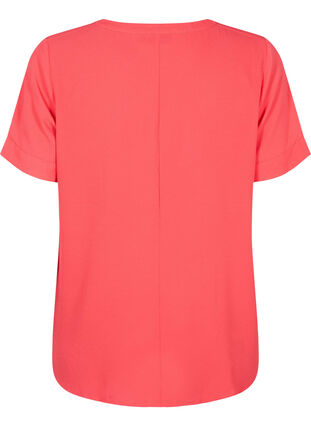 Short-sleeved blouse with v-neckline, Hibiscus, Packshot image number 1