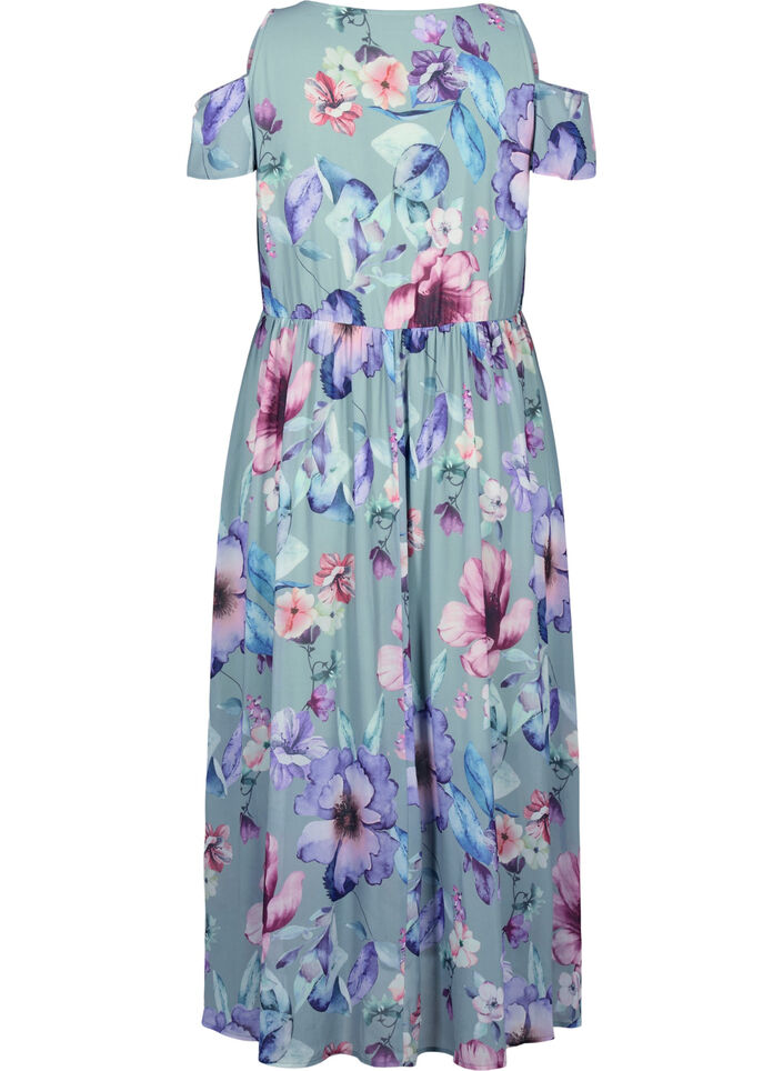 Floral maxi dress with shoulder detail, Chinois Green AOP, Packshot image number 1
