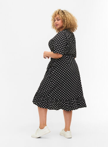 Printed wrap dress with short sleeves, Black Dot, Model image number 1