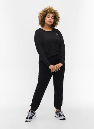 Sports blouse with long sleeves and text print, Black, Model image number 2