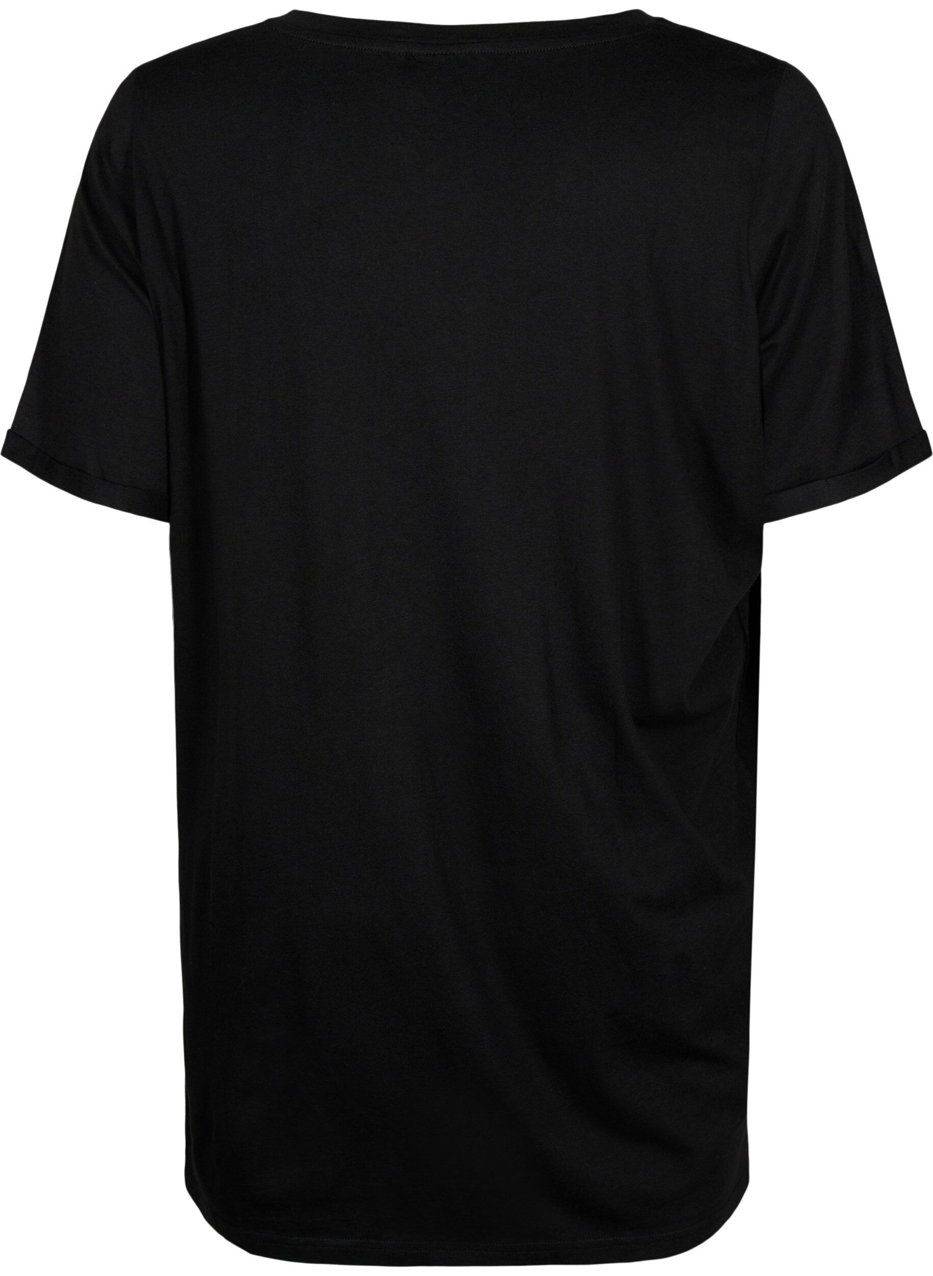 Zizzifashion Single colour oversized t-shirt with v-neck, Black, Packshot image number 1