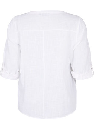 Cotton shirt blouse with v-neck, Bright White, Packshot image number 1