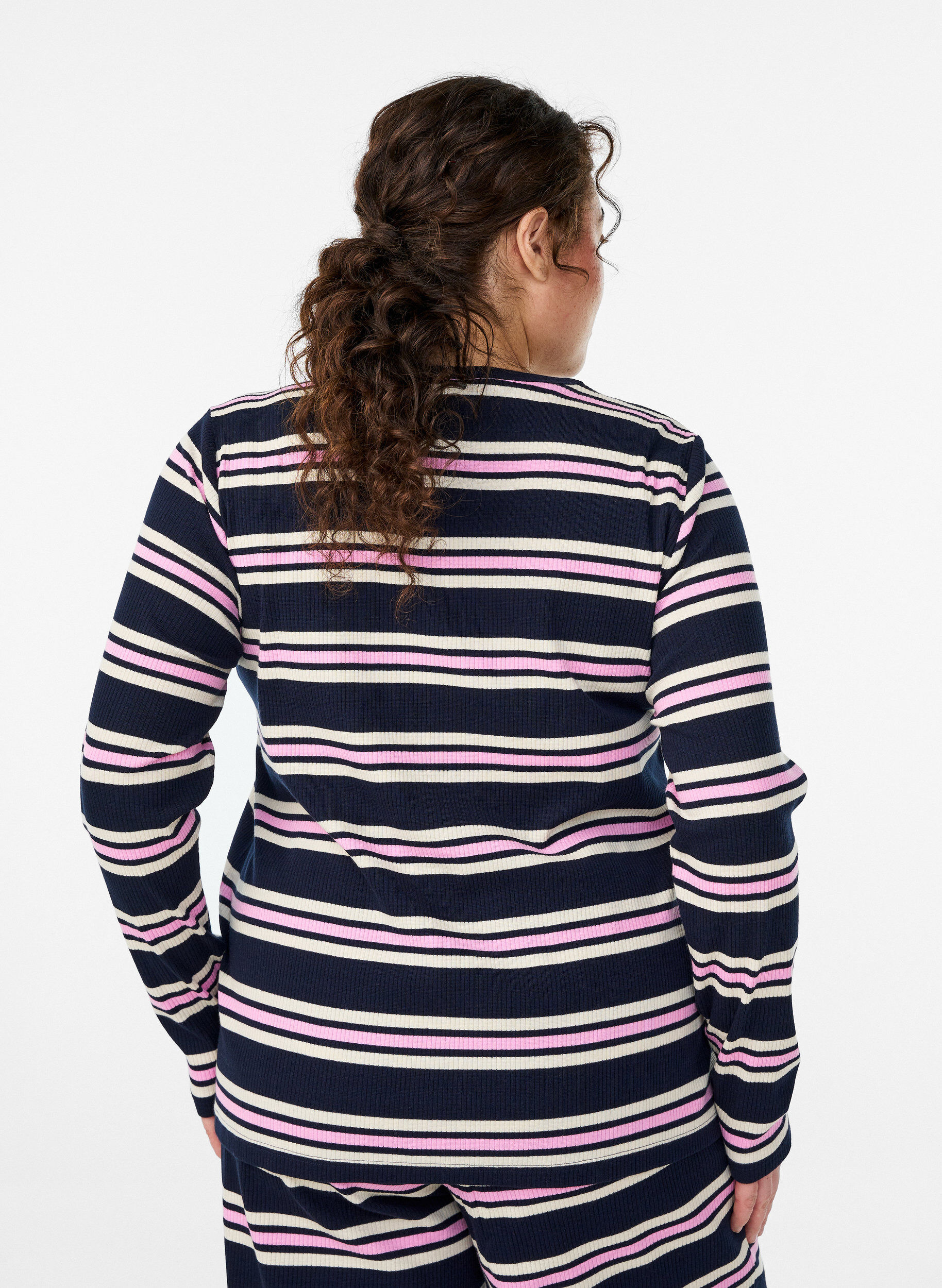 ZizzifashionLong-sleeved night top in ribbed jersey with stripes, Blue, Model image number 2