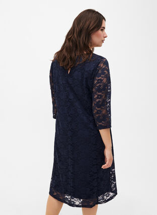 Lace dress with 3/4 sleeves - Blue - Sz. 40-64 - Zizzifashion Lace dress with 3/4 sleeves - Blue - Sz. 40-64 - Zizzifashion