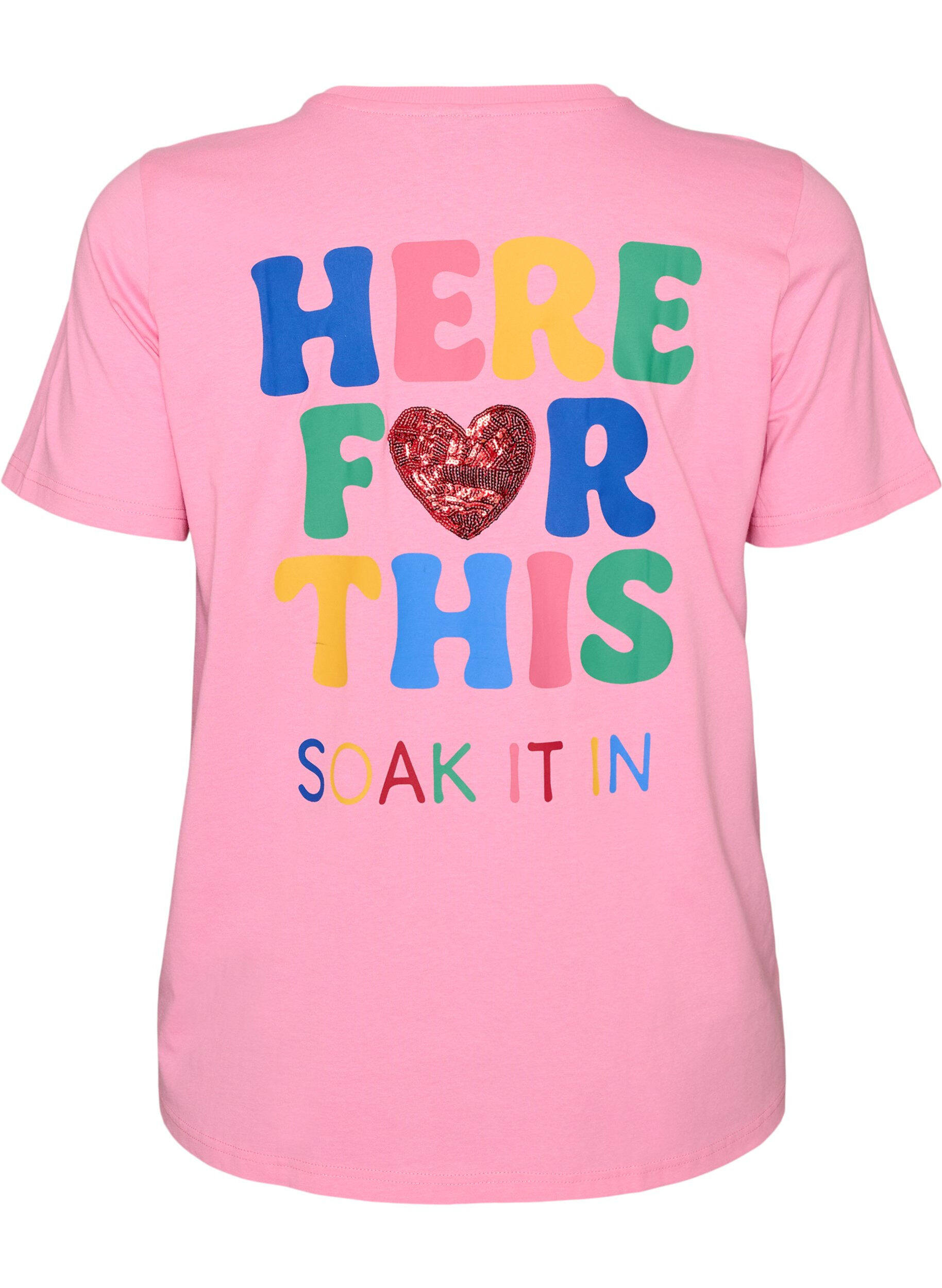 ZizzifashionT-shirt with a sequin heart and colourful back print, Pink, Packshot image number 1