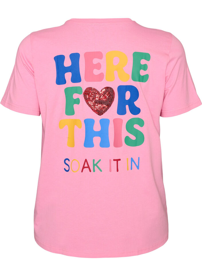 T-shirt with a sequin heart and colourful back print, Pink, Packshot image number 1
