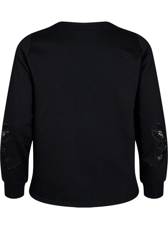 Sweatshirt with embroidered cut-outs, Black, Packshot image number 1