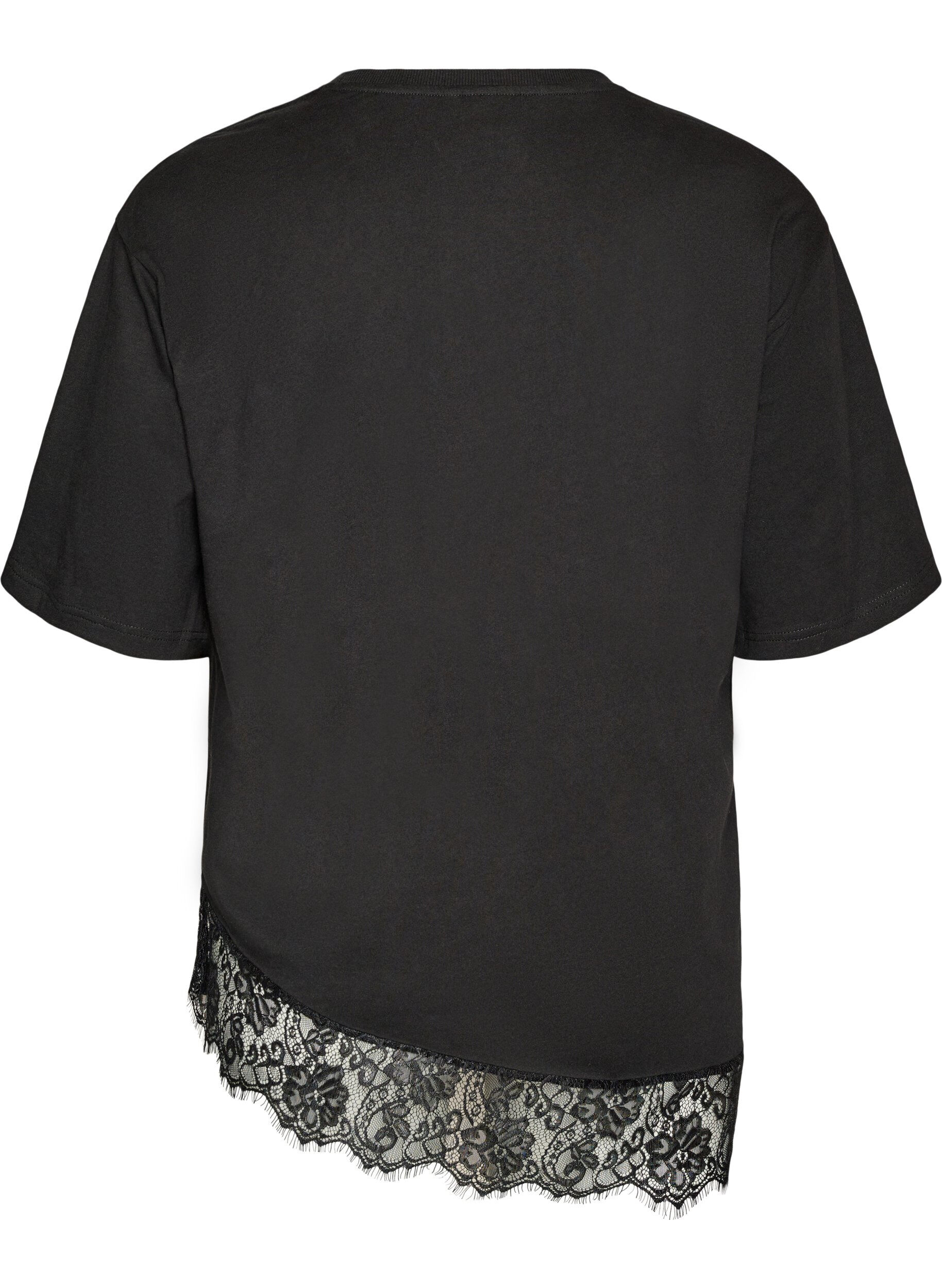 ZizzifashionT-shirt with asymmetric lace hem, Black, Packshot image number 1