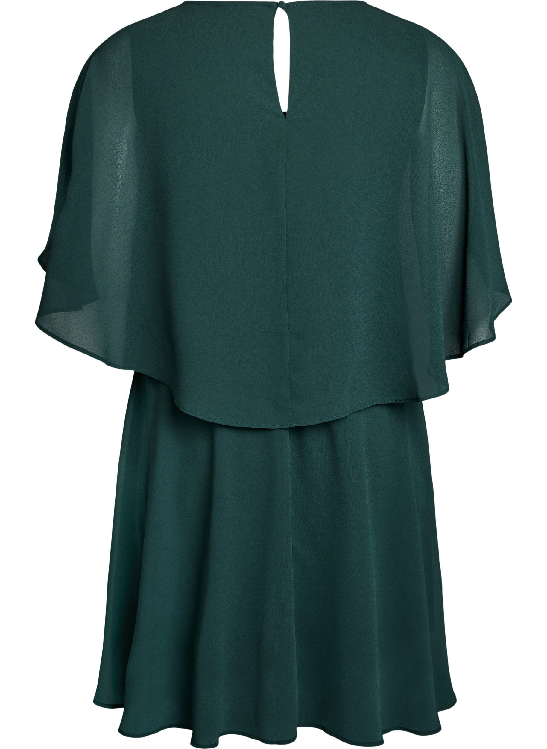 Zizzifashion Short chiffon party dress with layered effect, Green, Packshot image number 1