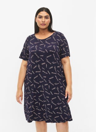 Short-sleeved viscose nightgown with print, N. Sky Coffee AOP, Model image number 0
