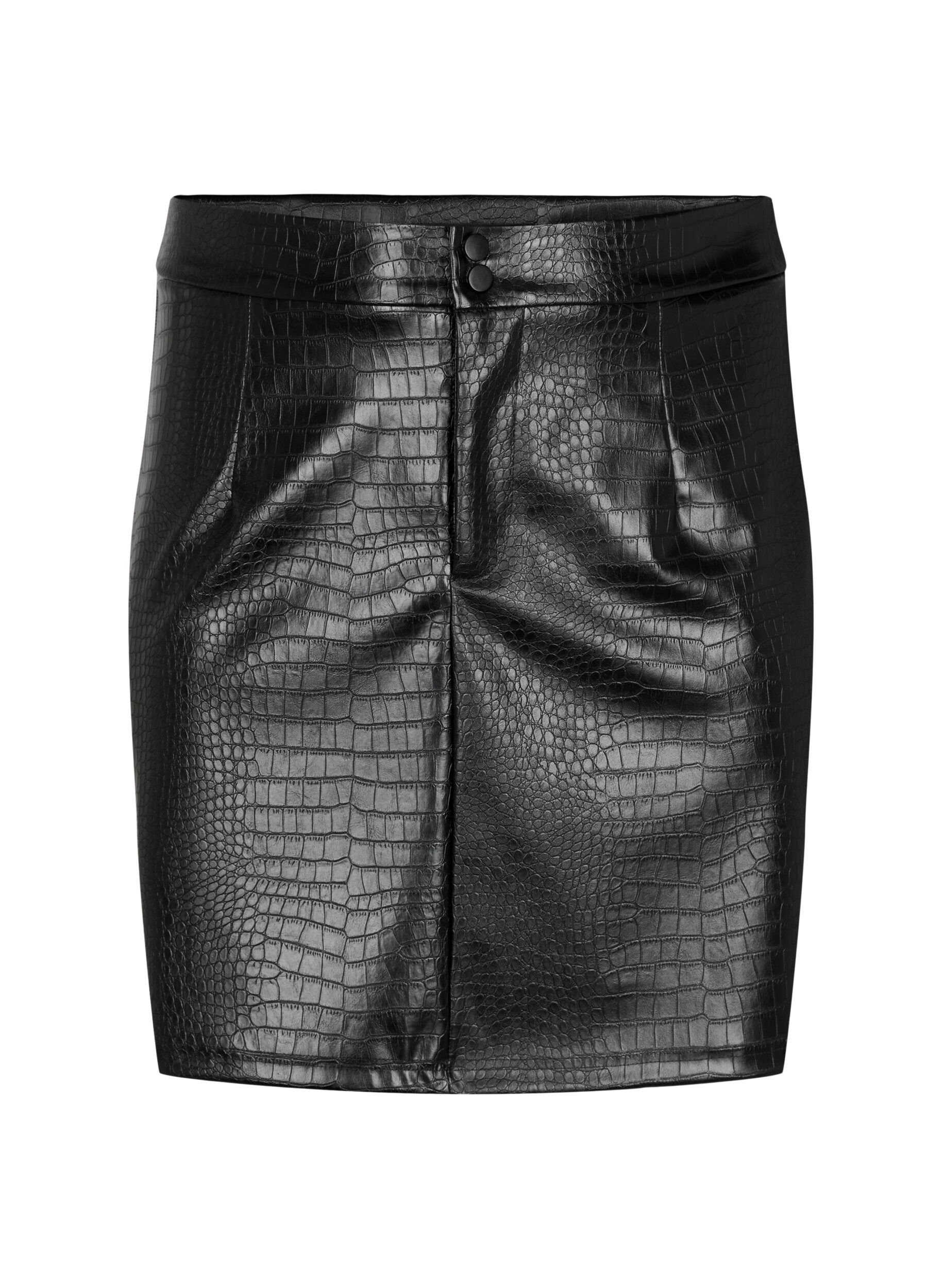 Zizzifashion Faux leather skirt with animal print, Black, Packshot image number 0