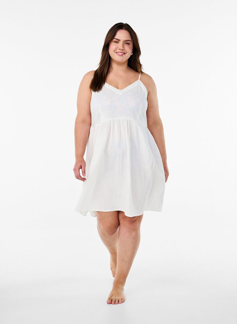 Cotton beach dress with narrow straps, Vanilla, Model image number 1