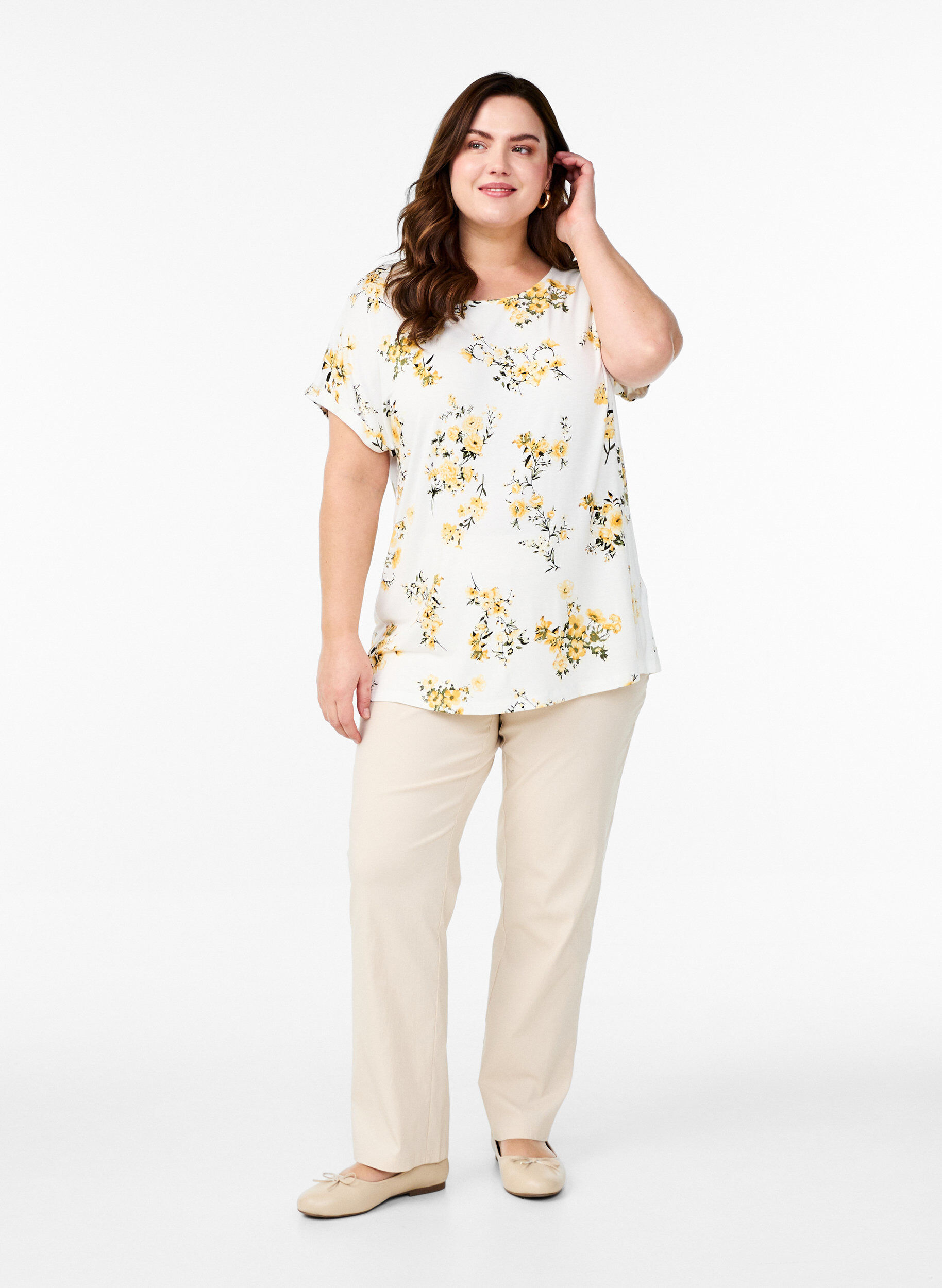 Zizzifashion T-shirt with floral print, Yellow, Model image number 1