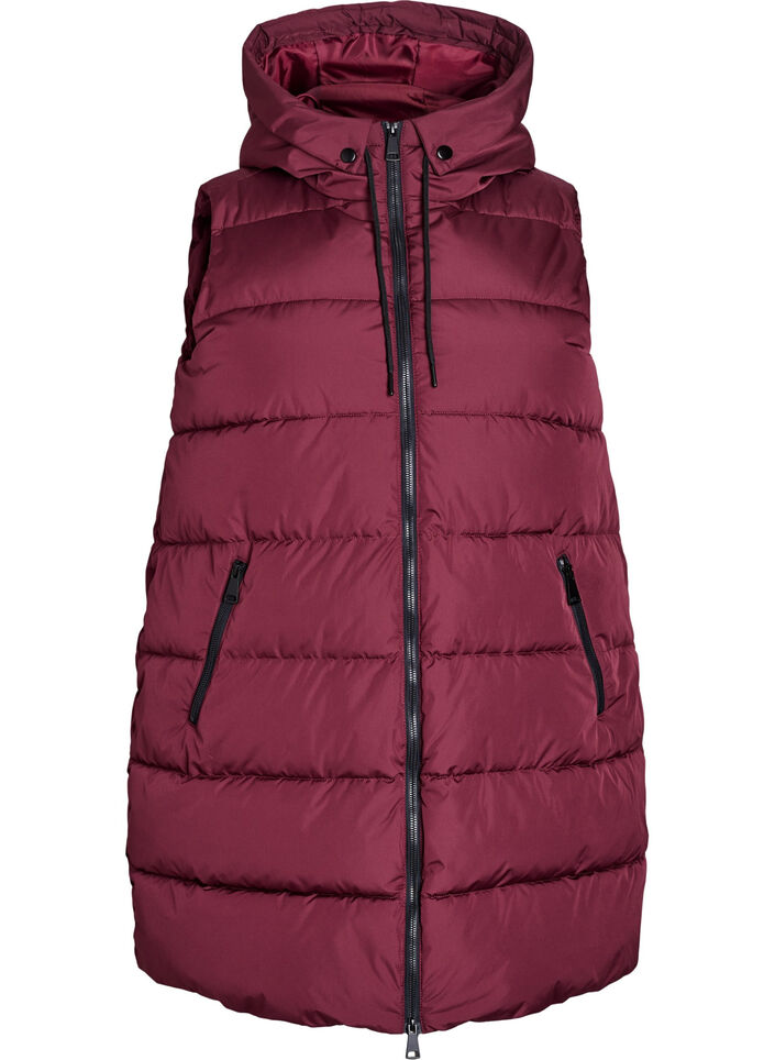 Long vest with hood and pockets, Red, Packshot image number 0