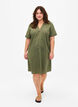 Cotton blend hooded dress with linen, Deep Lichen Green, Model image number 2