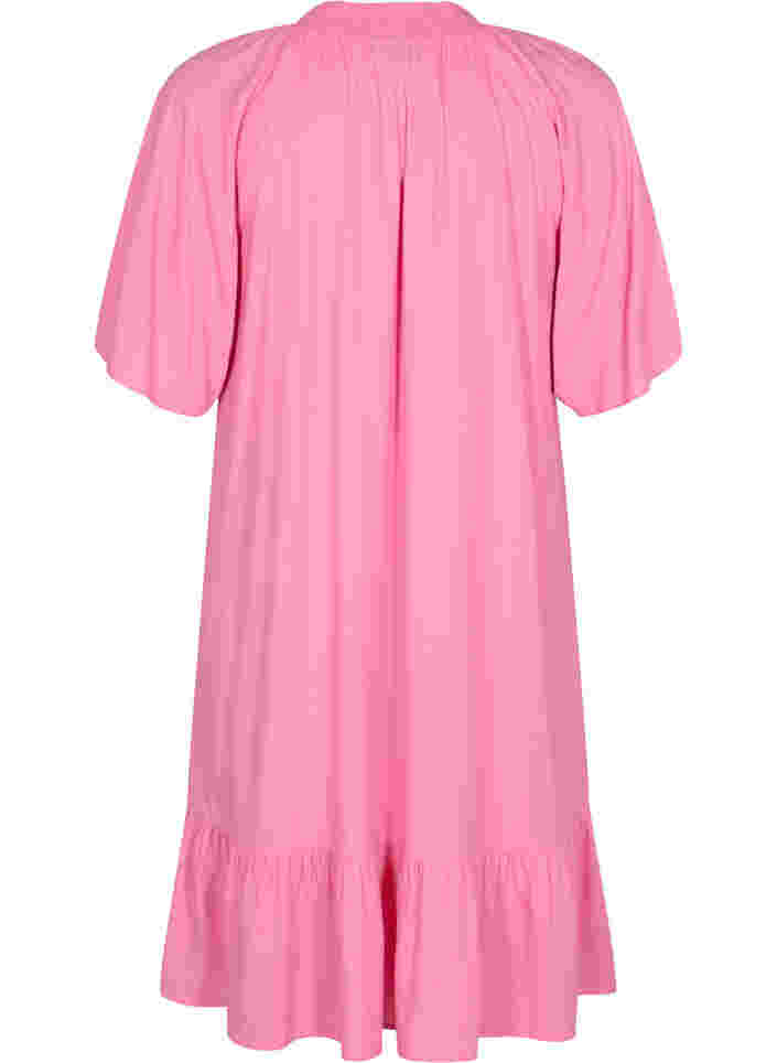 Short-sleeved viscose dress with v-neck, Aurora Pink, Packshot image number 1
