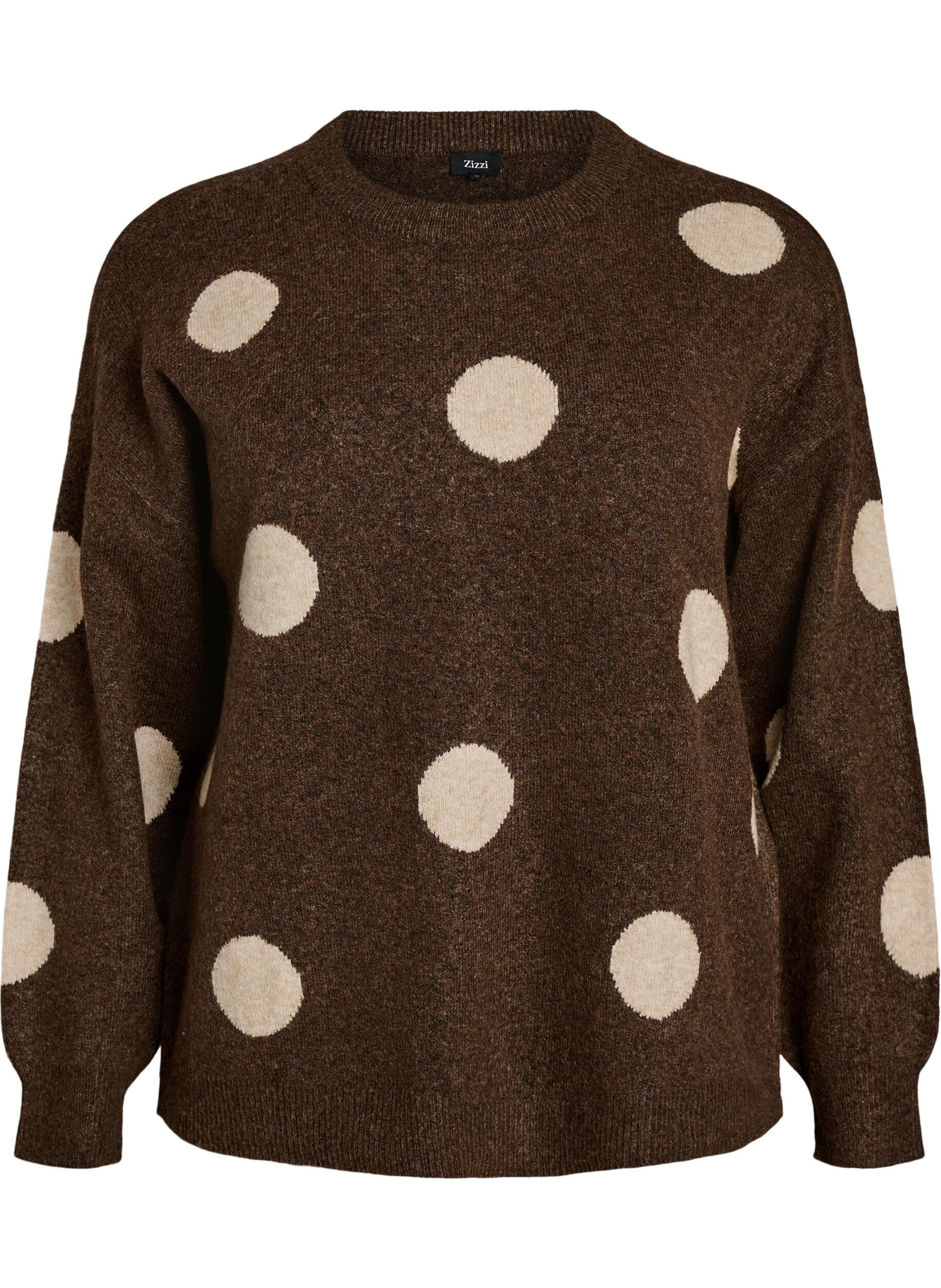 ZizzifashionKnitted blouse with a dotted pattern, Brown, Packshot image number 0