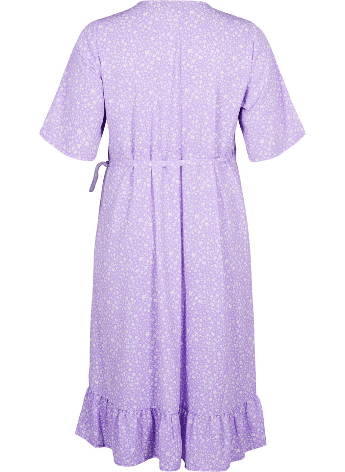 Printed wrap dress with short sleeves , Purple, Packshot image number 1