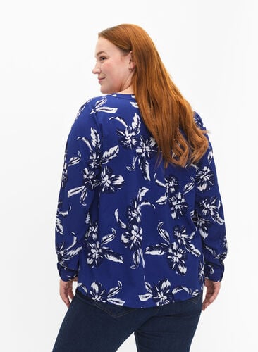FLASH - Long sleeve blouse with print, Navy Blazer Flower, Model image number 1