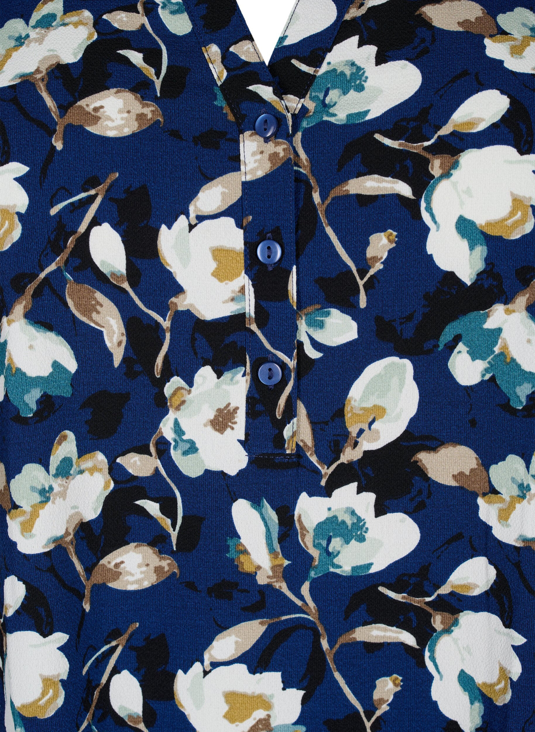 Zizzifashion Floral blouse with 3/4 sleeves, P. Blue Flower AOP, Packshot image number 2