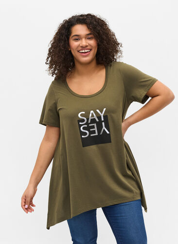 Short-sleeved cotton t-shirt with a-line, Ivy Green YES, Model image number 0