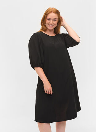 Viscose dress with back detail, Black, Model image number 0
