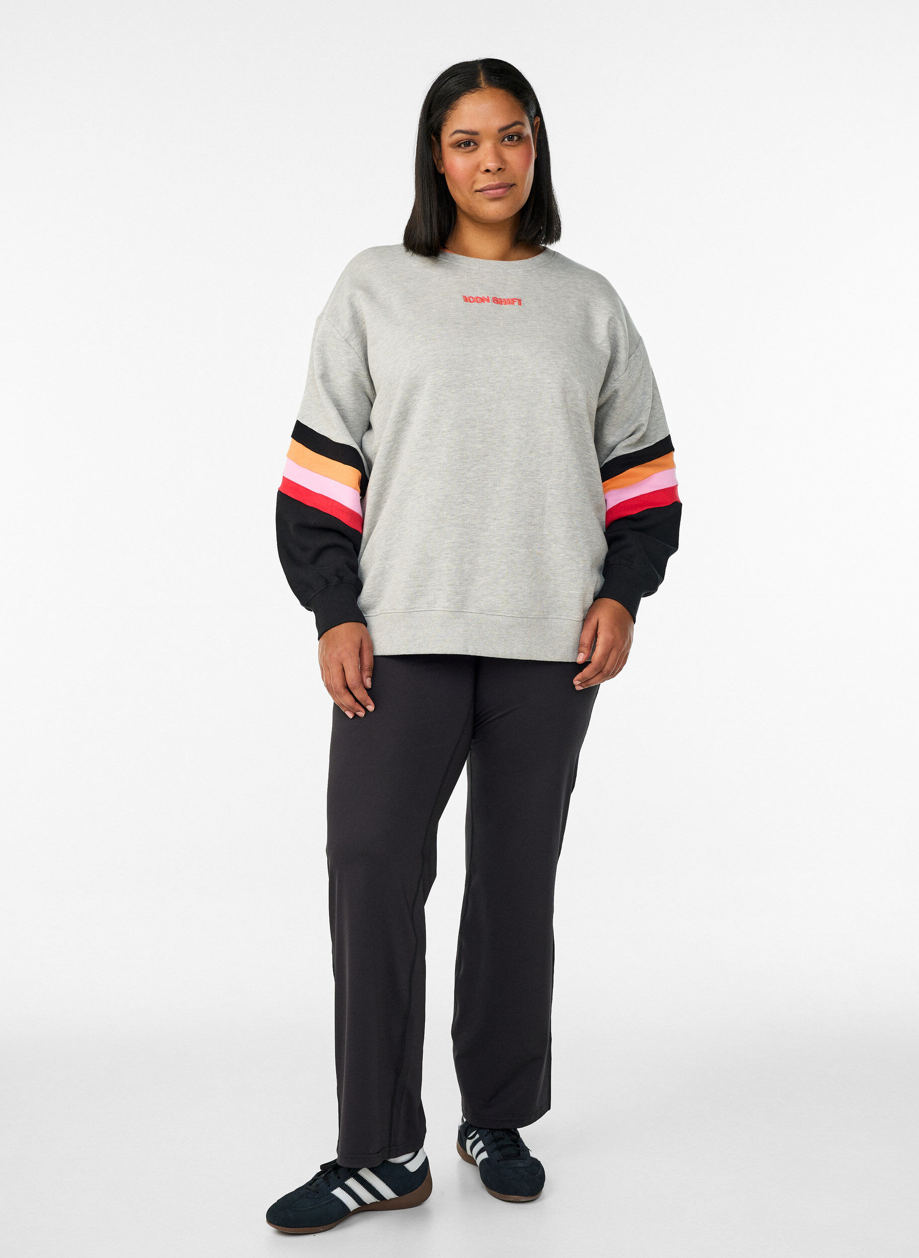 ZizzifashionLoose sweatshirt with contrast details on the sleeves, Grey, Model image number 1