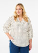 3/4 sleeve cotton blouse with stripes, Eggnog Black Stripe, Model image number 0