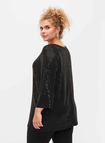 Top with glitter structure and v-neck, Black, Model image number 1