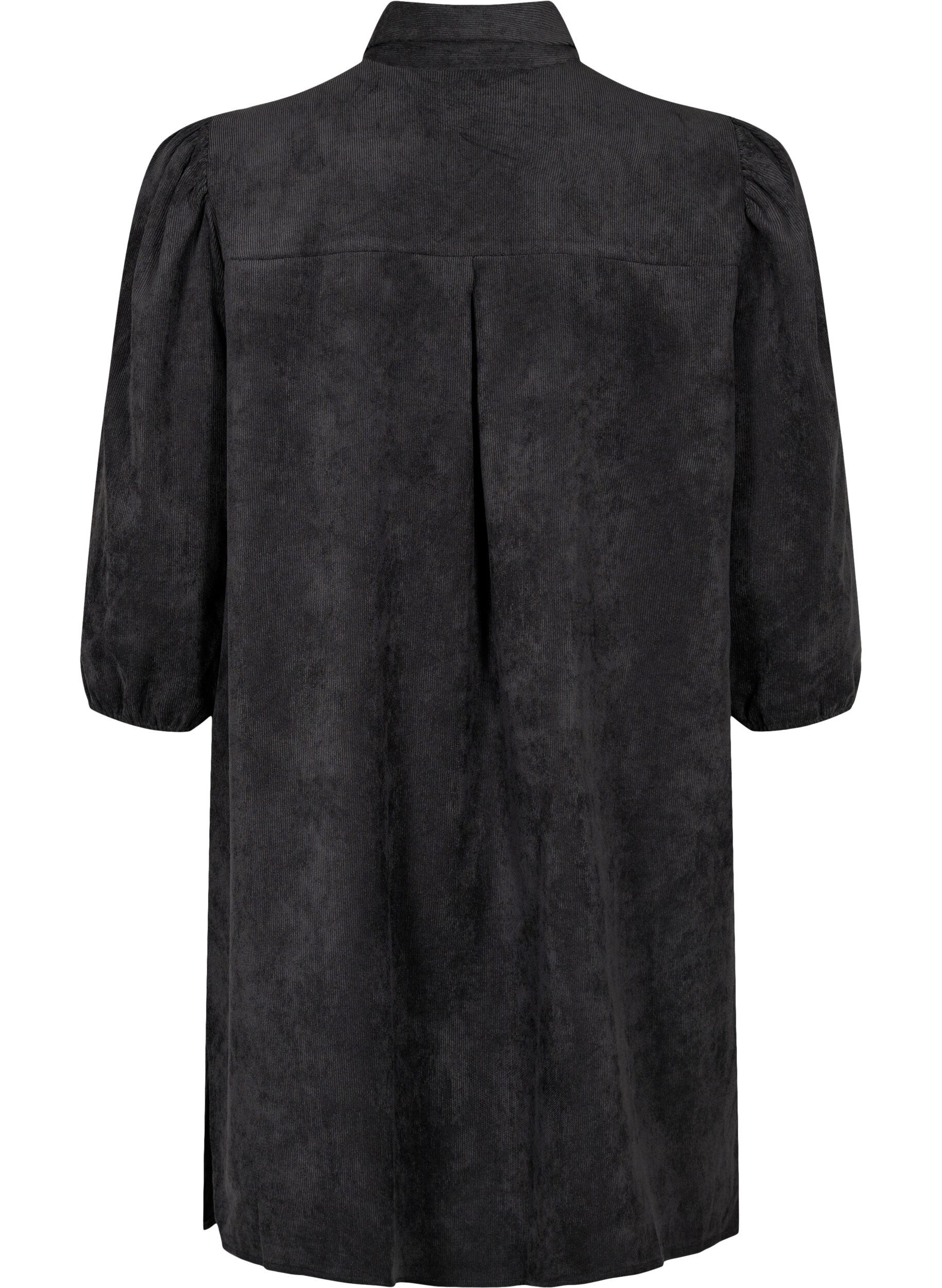 Zizzifashion Corduroy dress with 3/4 sleeves and buttons, Black, Packshot image number 1