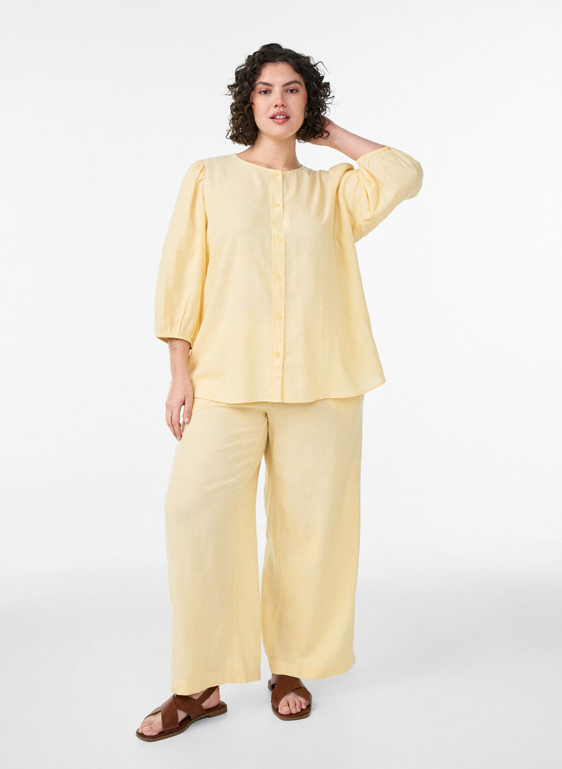 Wide-leg linen and viscose trousers, Yellow, Model image number 0