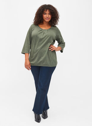 Cotton blouse with 3/4 sleeves, Thyme, Model image number 2