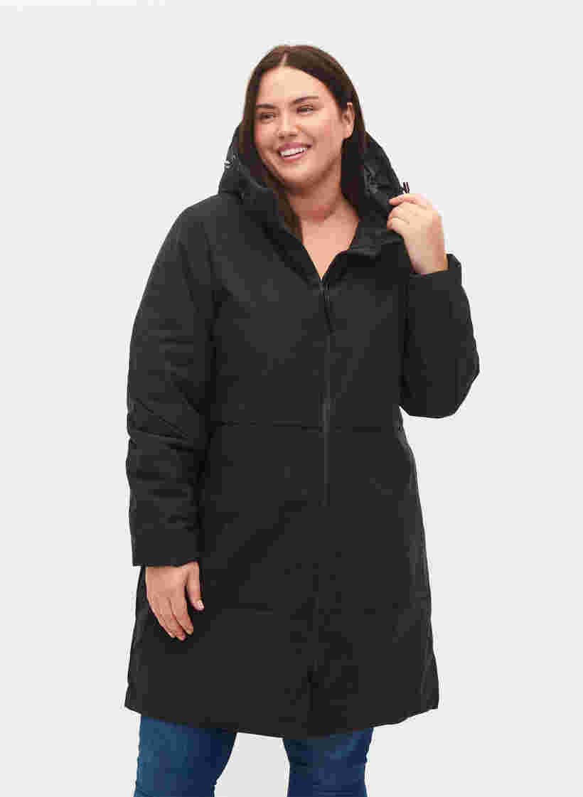 Winter jacket with a drawstring waist, Black, Model image number 0