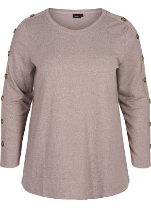 Long-sleeved blouse with button details, Rocky Road Melange, Packshot image number 0