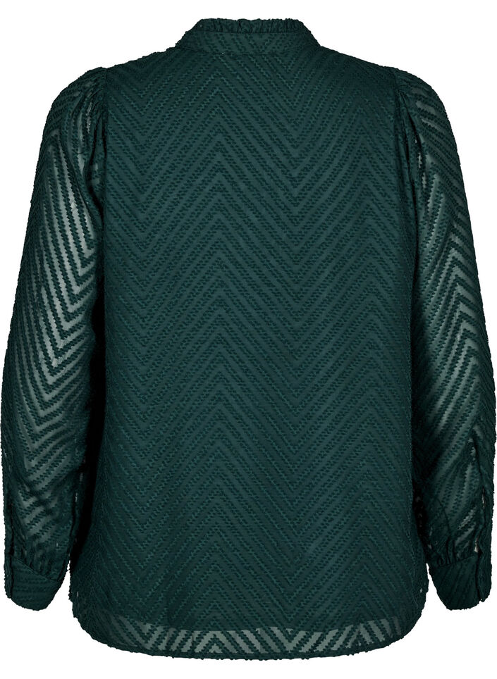 Shirt with texture and a ruffled collar, Green, Packshot image number 1