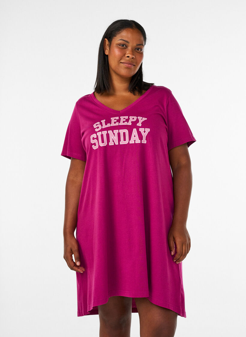 Organic cotton nightdress with V-neck, Red, Model image number 0