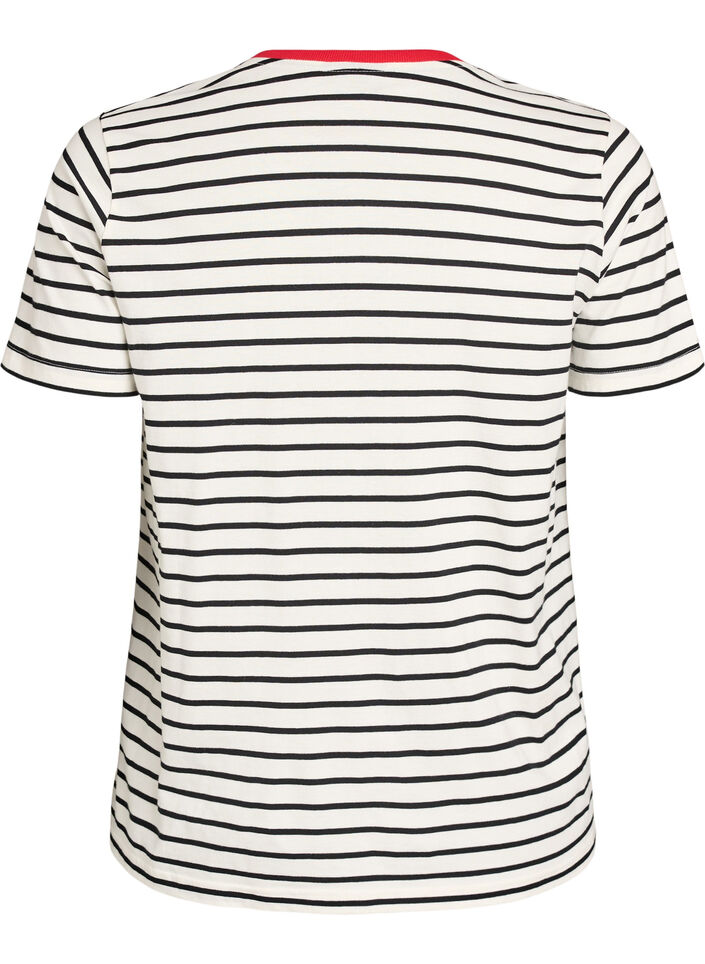 Striped cotton t-shirt with embroidered text, Vanilla, Packshot image number 1