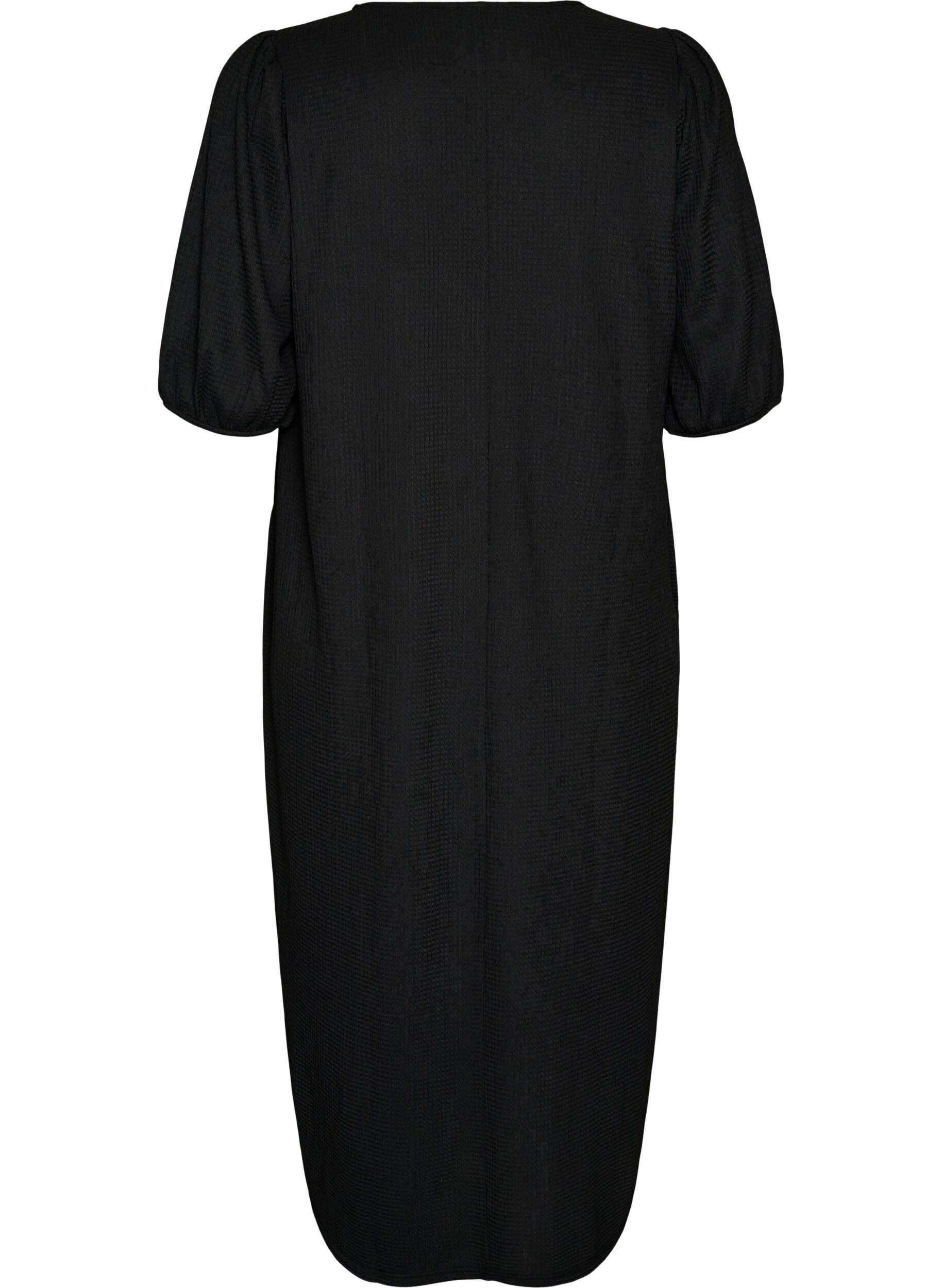 ZizzifashionMidi dress with V-neck and texture, Black, Packshot image number 1