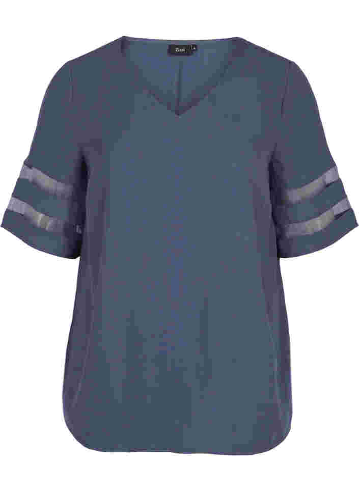 Short-sleeved blouse with v-neck, Odysses Gray, Packshot image number 0
