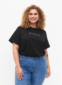 Organic cotton t-shirt with text, Black ÉTOILE, Model