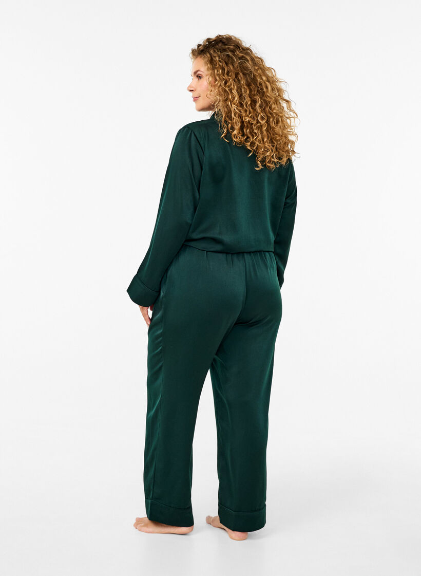 Satin pyjamas pants with elasticated waistband, Scarab, Model image number 1
