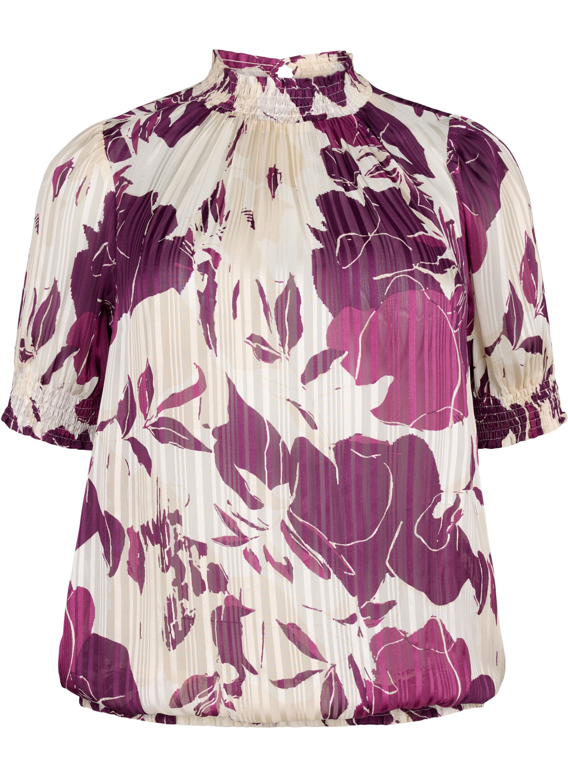 Zizzifashion Short-sleeved smock blouse with print, D.Purple Graphic AOP, Packshot image number 0