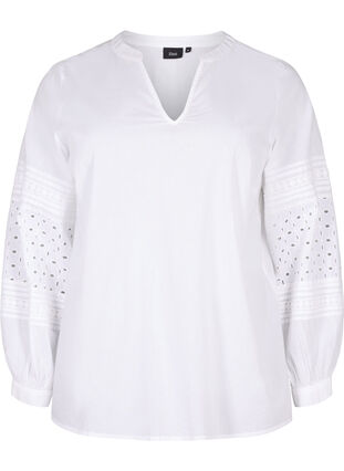 Long sleeve blouse with decorative details, Bright White, Packshot image number 0