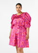 Floral dress with puff sleeves and tie-belt, Pink, Model image number 0