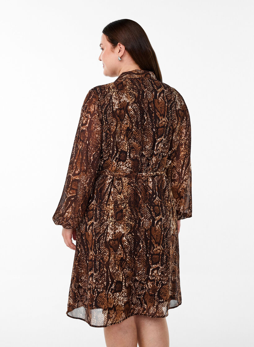 Knee-length wrap dress with animal print, Brown, Model image number 2